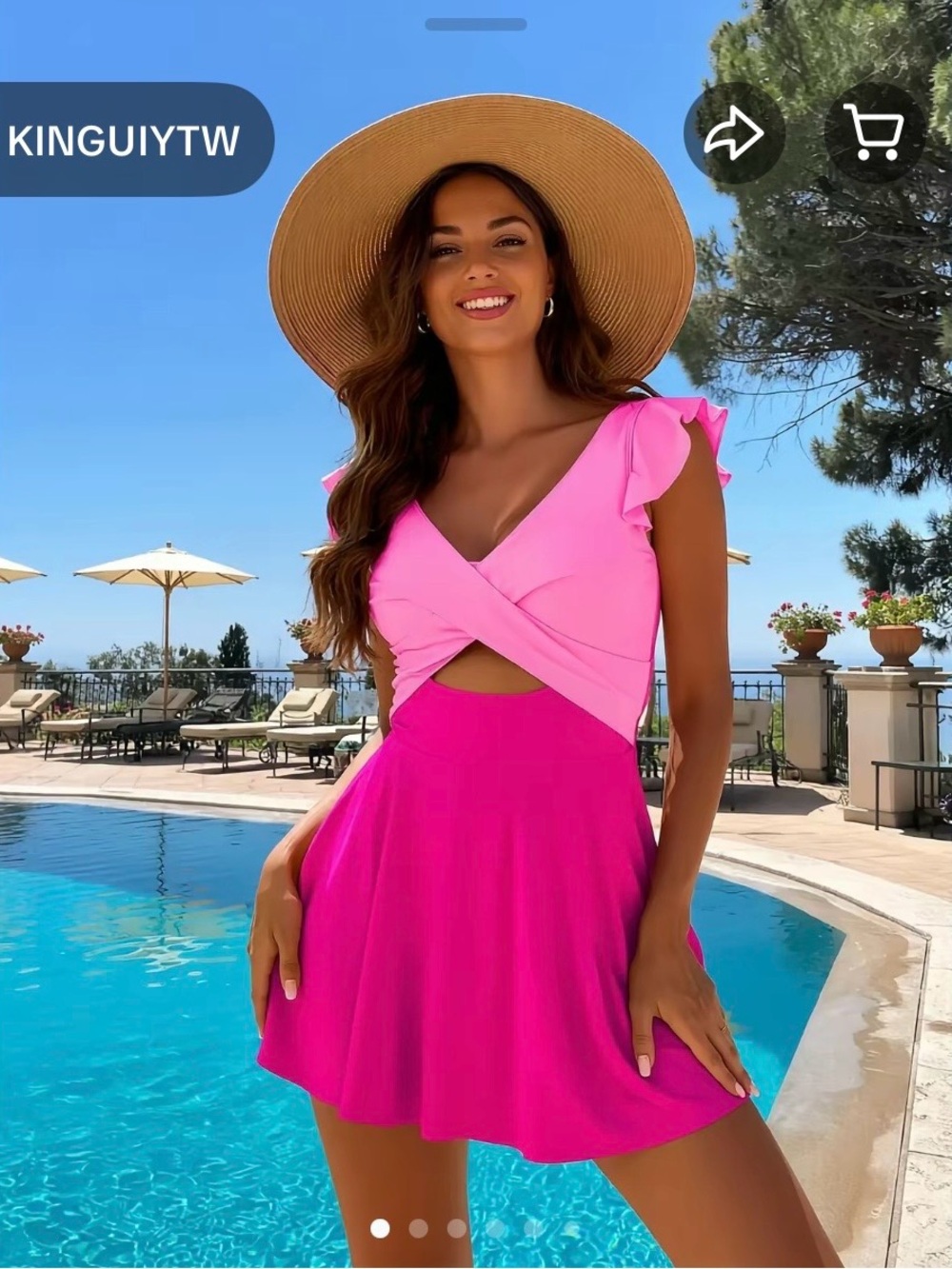 Pink Two-Tone Ruffle Sleeve Summer Dress